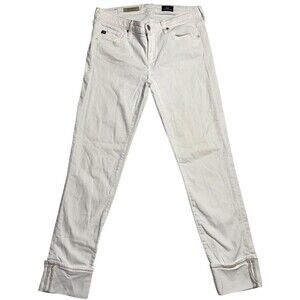 AG Adriano Goldschmied Womens 27 White Stevie Cuff Slim Straight Cuffed Jeans